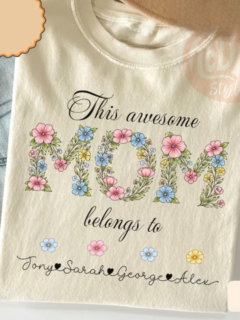 Floral Mom Shirt With Names, Custom Mothers Day Gift For Mom